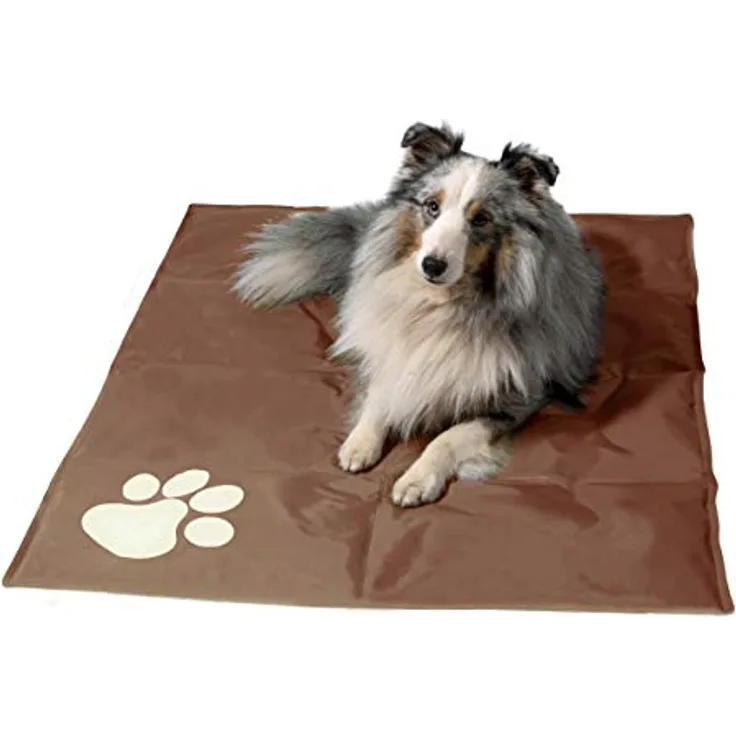 Dobar Kühlmatte mit Pfote eckig L 99,5 x B 70 cm braun/beige, selbstkühlendes Gel, für kleine und mittelgroße Hunde/Katzen