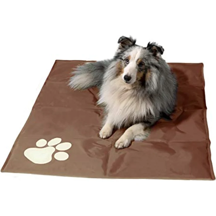 Dobar Kühlmatte mit Pfote eckig L 99,5 x B 70 cm braun/beige, selbstkühlendes Gel, für kleine und mittelgroße Hunde/Katzen – Bild 1