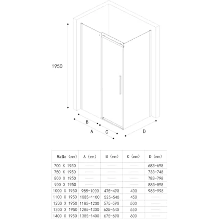 doporro Eckdusche Duschkabine Schiebetür 8mm ESG mit NANO R18, 100x70 cm, Schwarzes Einscheibensicherheitsglas – Bild 7