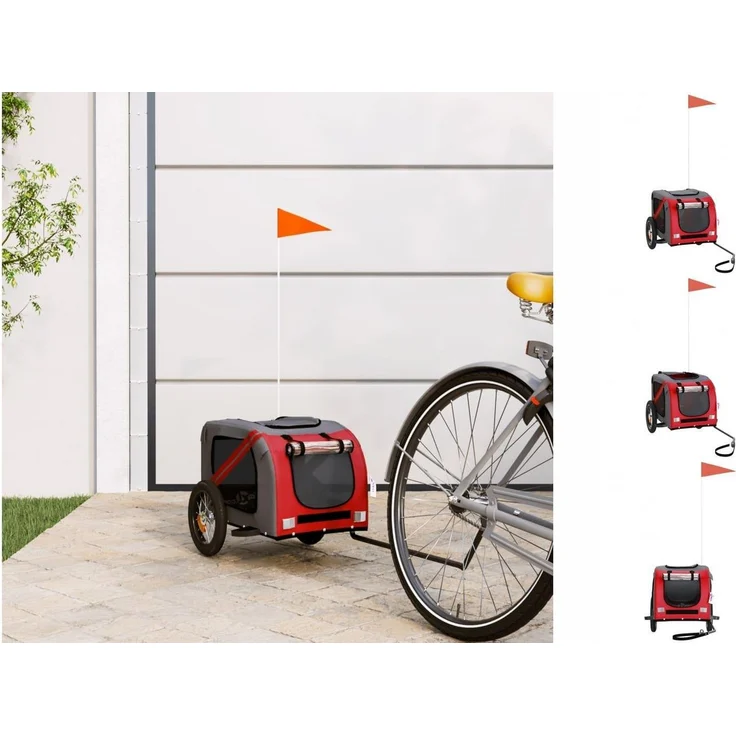 vidaXL Hunde-Transportbox Fahrradanhänger Hunde Oxford-Gewebe und Eisen, Rot und Grau, Belastbarkeit 30 kg – Bild 1