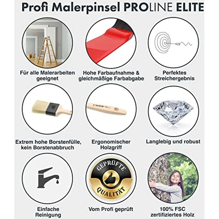 POWERHAUS24 Profi Malerpinsel PROLINE Elite 50 mm, Premium Qualität, für Dispersionsfarben, ergonomischer Griff aus 100% FSC-zertifiziertem Holz – Bild 5