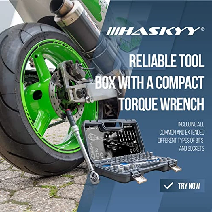 HASKYY Drehmomentschlüssel Motorrad Set 3/8" 5-60Nm 27tlg feine Abstufung 0,5 – Bild 5