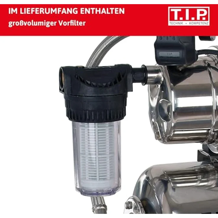 T.I.P. 31155 Hauswasserwerk HWW Inox 1300 Plus F Edelstahl mit Vorfilter Hauswasserpumpe 4.200 l/h 9 m|50 m 5 bar – Bild 3