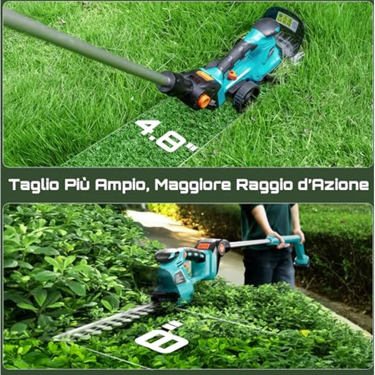 SEESII 4 in 1 Akku Teleskop Heckenschere, mit 2 * 2000mAh Batterie, 200mm Heckenscherenmesser und 160mm Grasscherenmesser, leichte elektrische Gartenschere für präzise Hecken- und Rasenschnitte – Bild 2