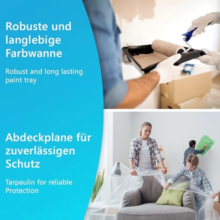 NYVI Malerset Advance DYI, 15-teiliges Profi Renovierset mit Malerrolle, Farbwanne, Abdeckfolie, Malerkrepp und Zubehör für Innen- und Außenanstriche – Bild 5