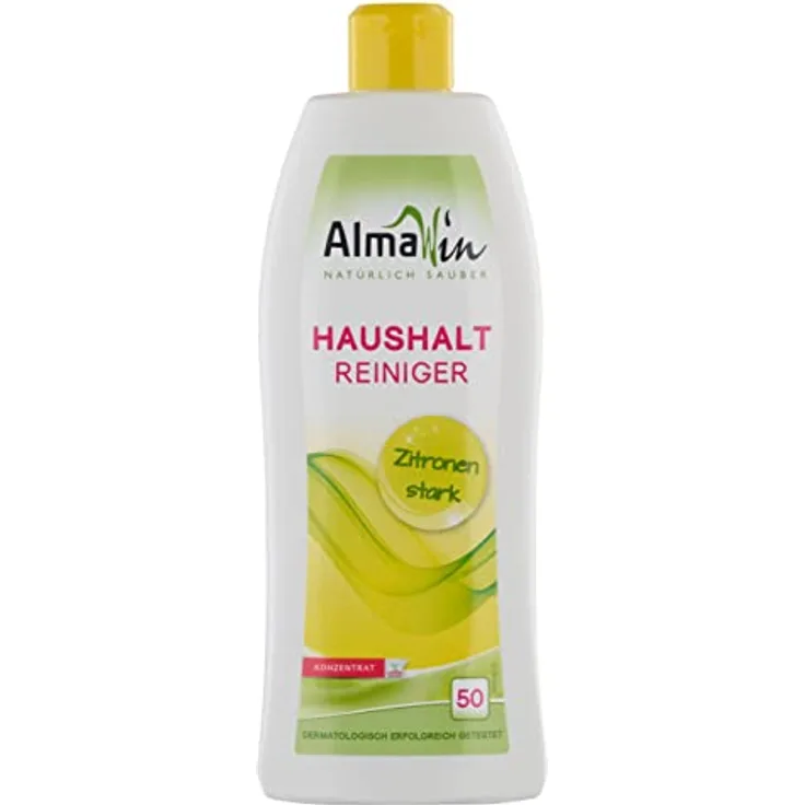 AlmaWin Haushaltsreiniger 500 ml I Umweltfreundlicher Allzweckreiniger für den Haushalt I Mit Zitronen-Duft I Für alle wasserfesten Oberflächen I Frei von synthetischen Duft- & Farbstoffen I Vegan
