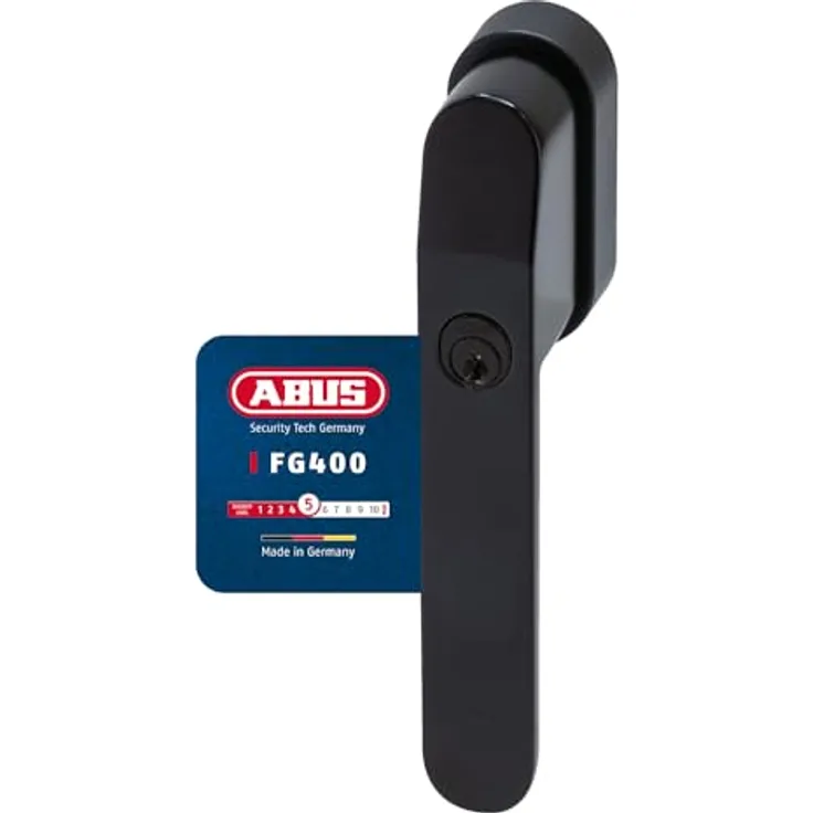 ABUS FG400, Abschließbarer Fenstergriff mit Druckzylinder und Schlüssel, Kindersicherung und Einbruchschutz, Sicherheitslevel 5, Schwarz
