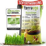 TerraUno - Rasendünger Frühjahr/Sommer I Langzeitdünger Rasen für 100 Tage I 5 kg für 250 m² I Optimale Nährstoffe zum Vorbeugen von Trockenstress I NPK Dünger Rasen I Streuwagen geeignet