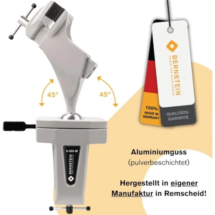 Bernstein Spannfix Kugelgelenk-Schraubstock 360° drehbar + 45° neigbar | Weiß | Zum Anklemmen an die Werkbank | Backenbreite 50mm | Qualitätsprodukt Made in Germany – Bild 3