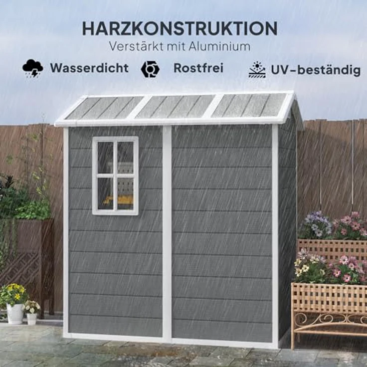 Outsunny Gerätehaus 2,1m², Wasserdichtes Gartenhaus mit Pultdach, Abschließbarer Tür und Aluminiumrahmen, Grau – Bild 3