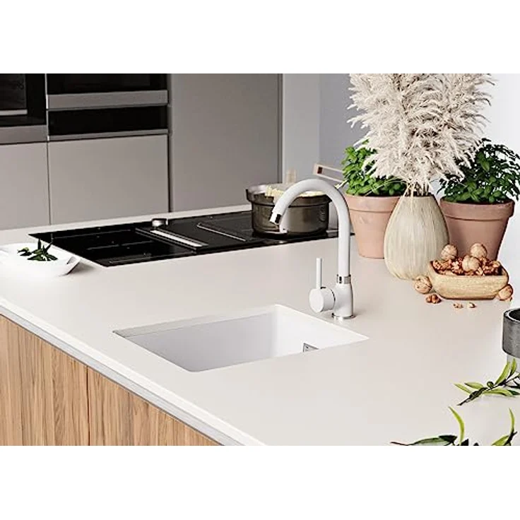 Primagran Unterbauspüle Granit Weiß 36x47cm, Spülbecken 1 Becken + Ablauf-Set, hitze- und schlagresistent – Bild 3