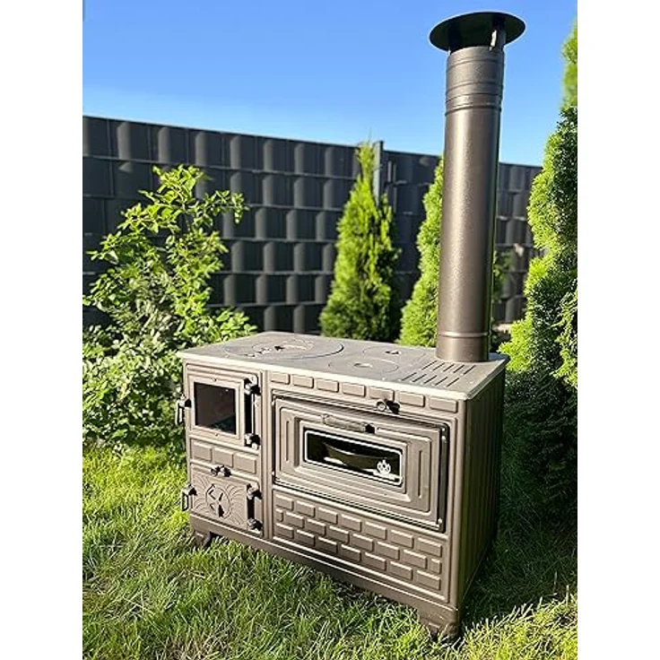 Homeparadise Outdoor-Küchenofen Terrassenofen Kuzine Soba/Gartenküche Holzofen Ofen mit Holzkohle (Brennkammertür: Glas), Schwarz / Anthrazit – Bild 2