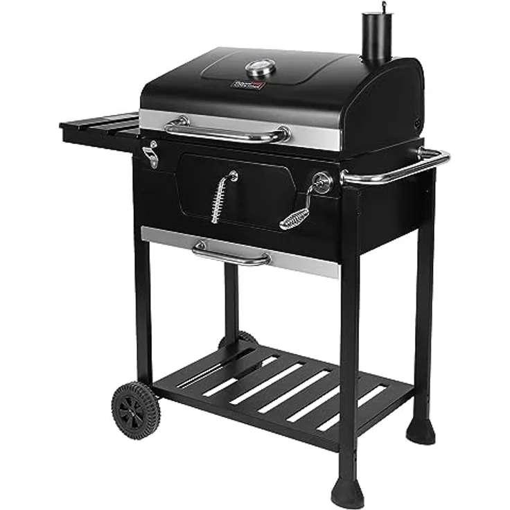 Royal Gourmet Holzkohlegrill Barbecue Grillwagen Smoker Grill Campinggrill Holzkohle Outdoor Kohlegrill Gartengrill Grillfläche 59 x 42 cm Schwarz - Preisvergleich