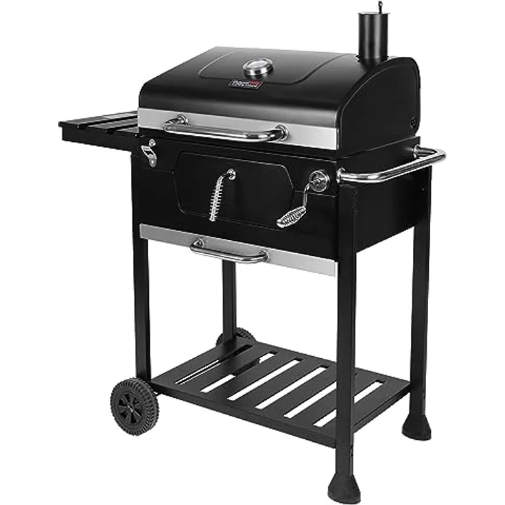 Royal Gourmet Holzkohlegrill Barbecue Grillwagen Smoker Grill Campinggrill Holzkohle Outdoor Kohlegrill Gartengrill Grillfläche 59 x 42 cm Schwarz – Bild 1