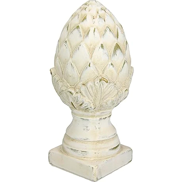 Flair Flower Dekoobjekt Zapfen Pinien-Zapfen auf Fuß, altweiß Creme, Shabby Landhaus-Optik, 25 cm, Keramik Gartenfigur – Bild 4