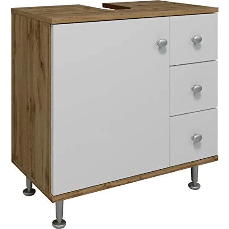 VCM Holz Badmöbel Badunterschrank Waschbeckenunterschrank Schublade Nilosi M Honig-Eiche/Weiß