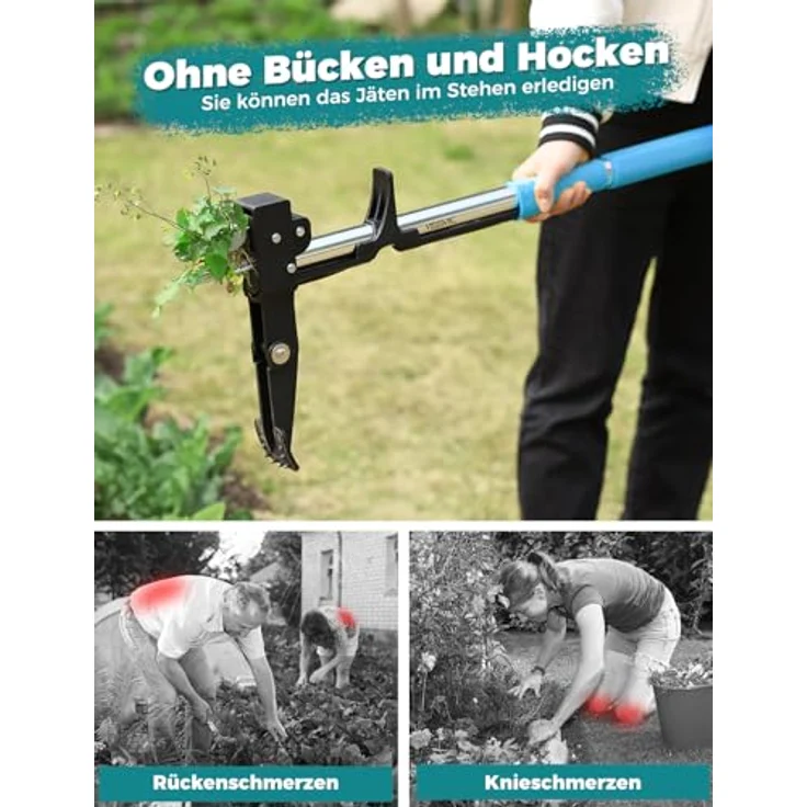 Yissvic HJ007-1 Teleskop-Unkrautstecher mit Stiel, 100-120 cm, hochfester Edelstahl, 4 Krallen, blau – Bild 3