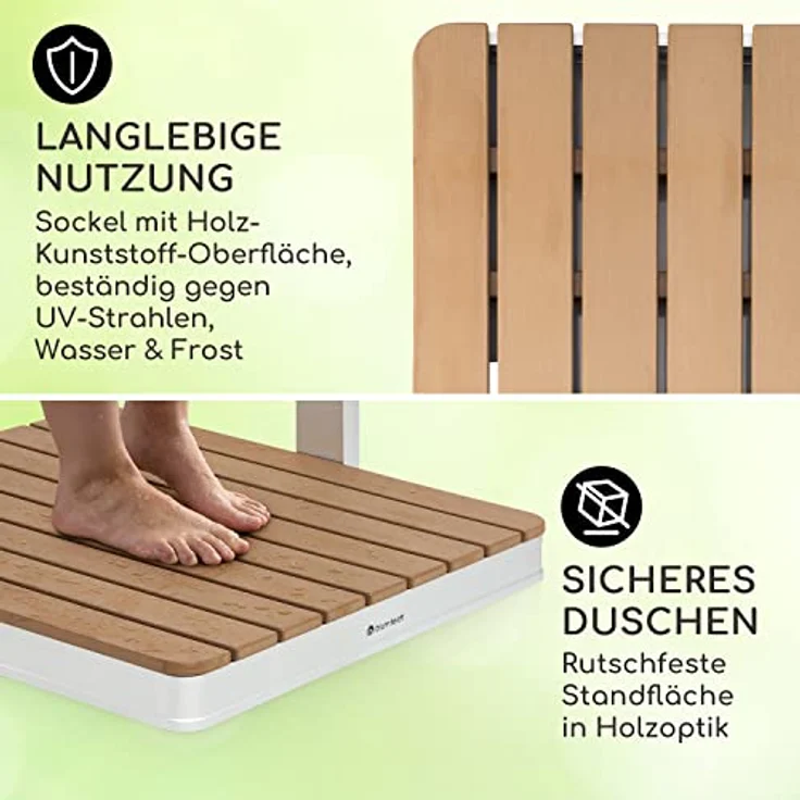 blumfeldt Gartendusche Sumatra Breeze, Bodendusche mit eloxierter Aluminium-Basis und rutschfestem WPC-Top, ohne Stromanschluss, für Garten und Sauna – Bild 3