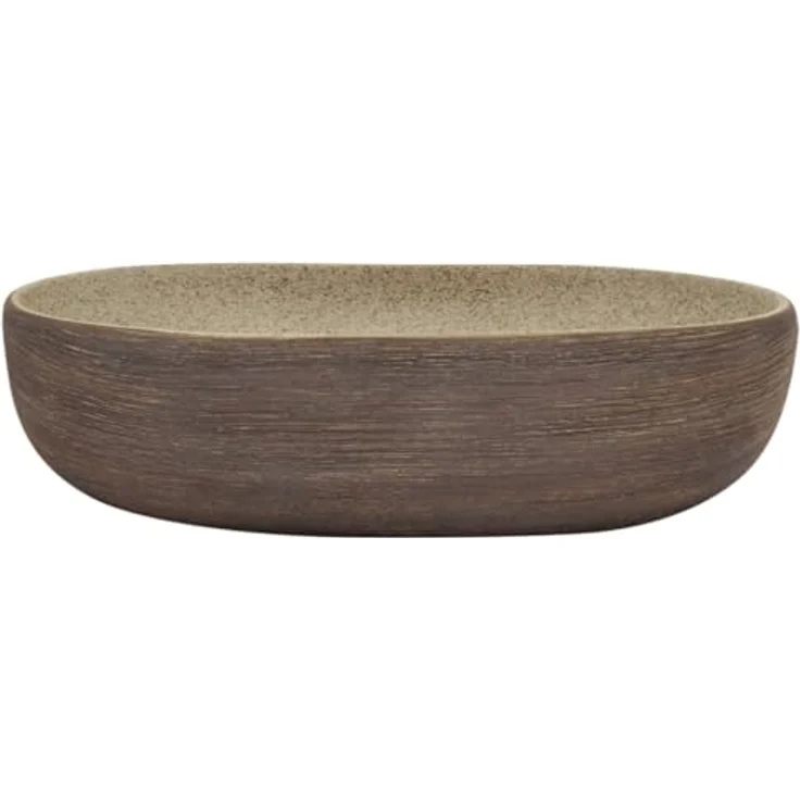 vidaXL Aufsatzwaschbecken, Oval Waschbecken mit Muster, Handgefertigt Waschtisch Waschschale für Badezimmer, Handwaschbecken Spülbecken, Sandfarben Braun 59x40x14 cm Keramik – Bild 3