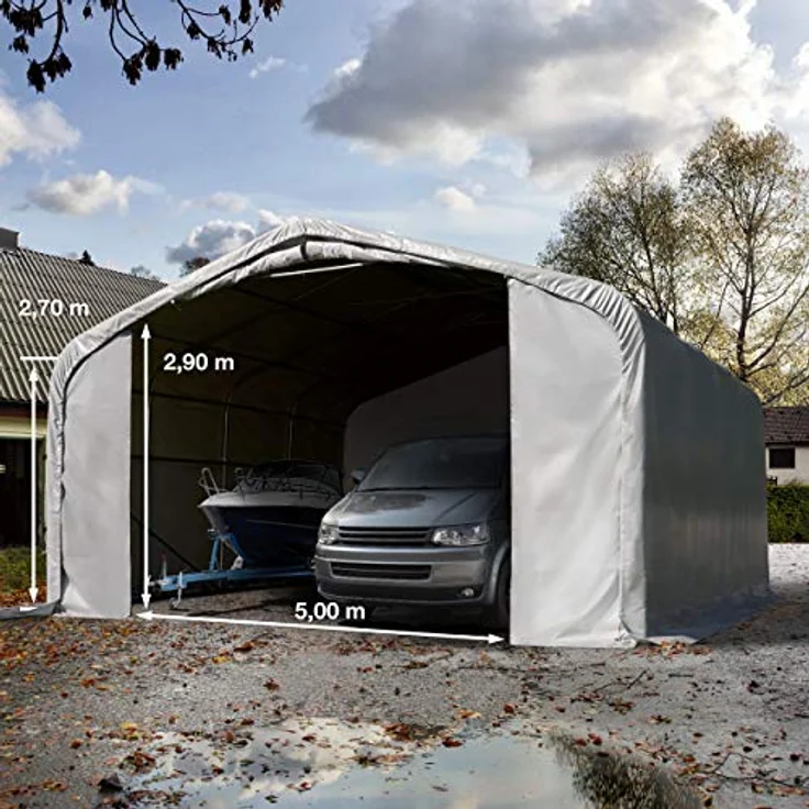 TOOLPORT Wikinger Zeltgarage 7x7 m, stabile Lagerzelt Carport mit Torgröße 5x2,9 m, für LKW, Wohnmobile, Traktoren – grau – Bild 3