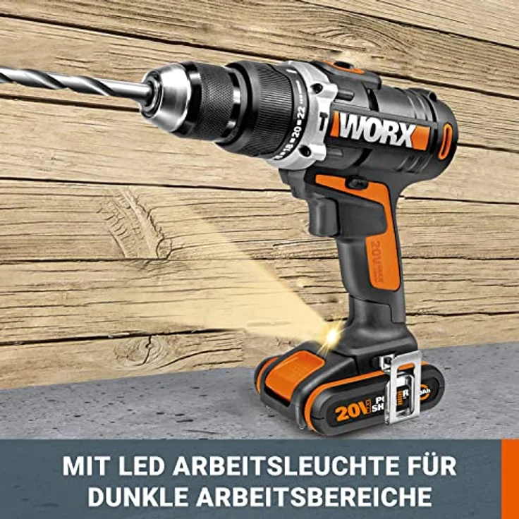 Worx WX372.9 Akku Schlagbohrschrauber 20V - 50Nm,2-Gang-Getriebe & LED-Licht - zum Schrauben,Bohren & Schlagbohren mit Doppelbit, ohne Akku & Ladegerät – Bild 4
