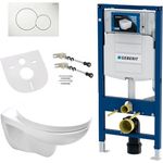Geberit Komplettset Wand Hänge WC Spülrandlos, Deckel, Vorwandelement, Schallschutz, Betätigungsplatte