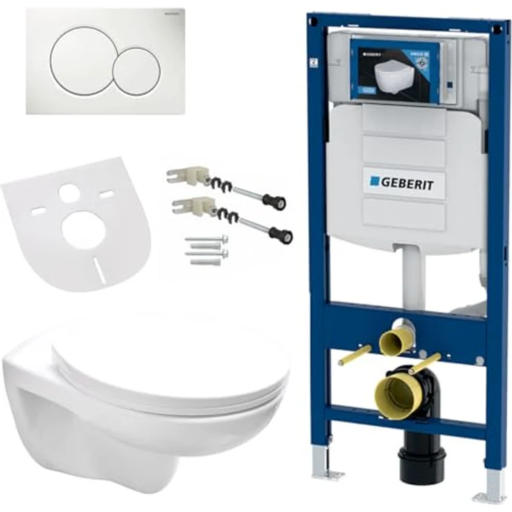 Geberit Komplettset Wand Hänge WC Spülrandlos, Deckel, Vorwandelement, Schallschutz, Betätigungsplatte – Bild 1