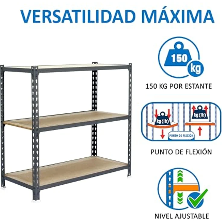 Simonrack Maderclick Plus Metallregal, 3 Böden, 150 kg Traglast pro Boden, Stecksystem, Grau, HxBxT: 100x100x30 cm – Bild 4