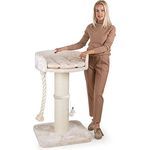 HAPPYPET Premium Kratzbaum 'Balu' Grosse Katzen Stabil - Katzenbaum, Kletterbaum, für Maine Coon, Ragdoll, Robustes Natursisal, Dicke Stämme 18 cm, 100 cm hoch, Creme