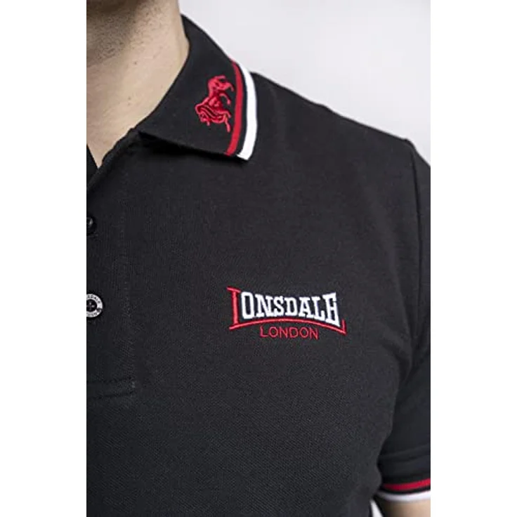 Lonsdale Poloshirt Lion, Arbeitsshirt mit farblich abgesetzten Stickereien und gestreiften Bündchen – Bild 10
