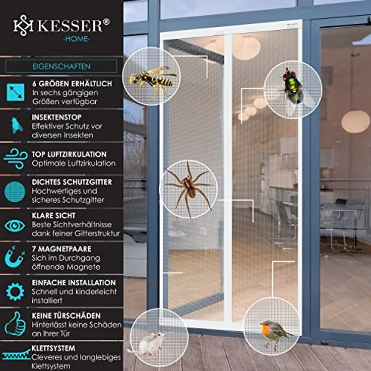 KESSER® Magnet Fliegengitter Tür Insektenschutz 110 x 220 cm Magnetvorhang Türvorhang Schutzgitter mit kinderleichter Inkl. Klebemontage für Balkontür Terrassentür Kellertür Montage Ohne Bohren – Bild 2