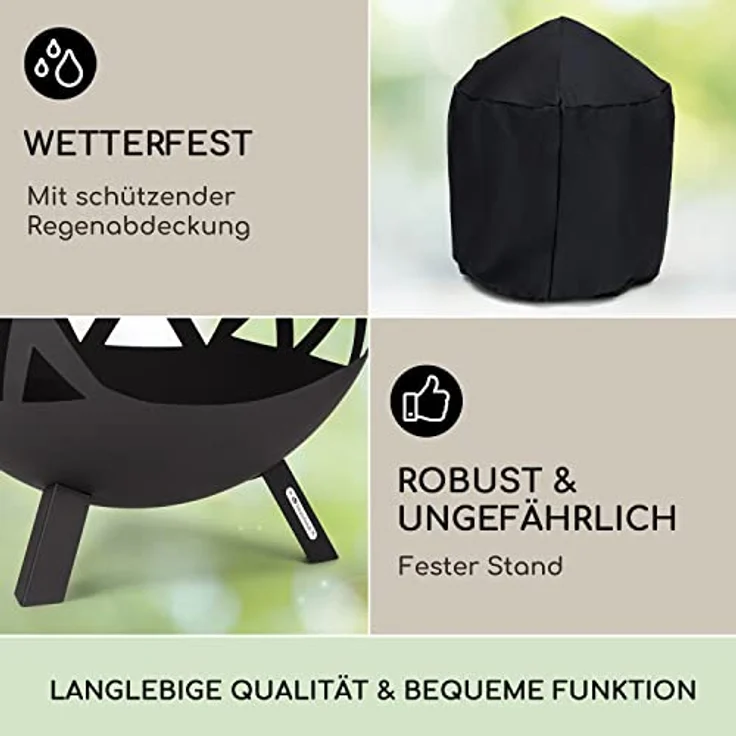 Blumfeldt Feuerschale 68 cm, Robuste Outdoor Stahl-Feuerschale mit Standfuß, Wetterfest und mobil für Balkon & Camping, Runde Feuerstelle – Bild 3