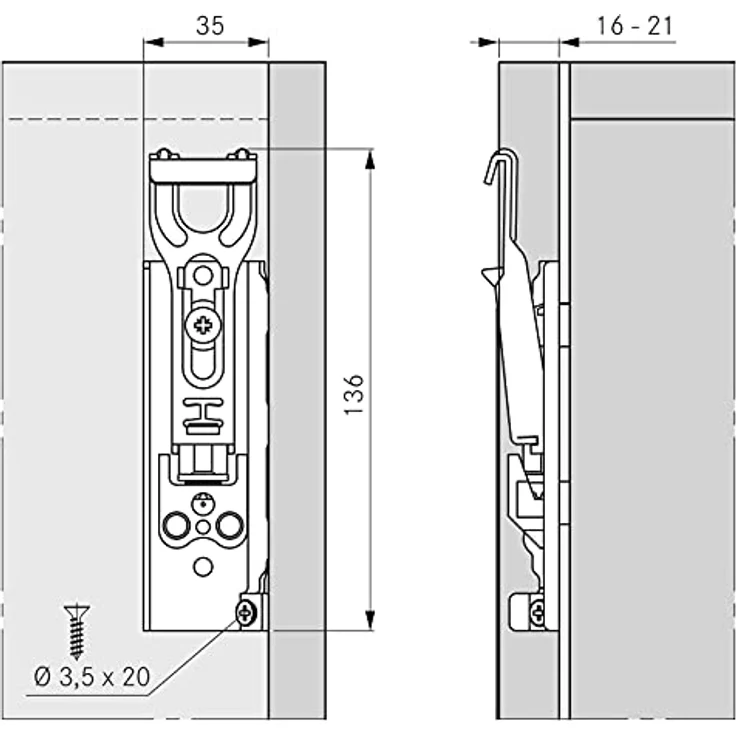 SO-TECH® TH6401 Montagezubehör verdeckte Schrankaufhänger, verstellbar, Tragkraft 130 kg/Paar, mit Aufhängeschiene, 1 Set, weiß und Edelstahloptik – Bild 3