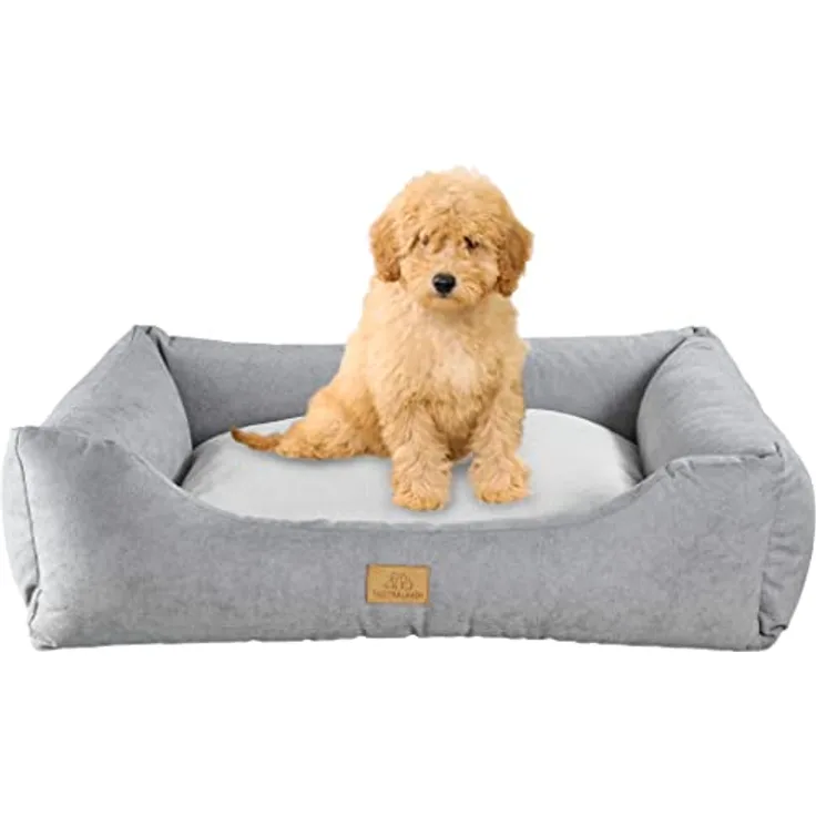 Tagträumer Hundebett Joy, waschbar, grau, 60 × 50 × 18 cm, kuschelig für kleine Hunde, ergonomisches Hundesofa, Bezug Innenseite mit kuscheligem Kurzflor