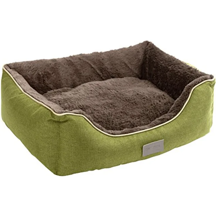 Kerbl Pet Kuschelbett Samuel für Hunde und Katzen, Hundekorb mit wendbarem Plüsch-Innenkissen, Waschbar, grün/dunkelgrau, 50x40x15 cm