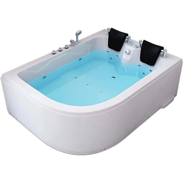 HOME DELUXE Whirlpool-Badewanne Indoor Whirlpool BLUE OCEAN - XL 180 x 120 cm Links, Eckwanne, 2 Personen, mit 6 verstellbaren Whirlpooldüsen, 10 Hydrojets