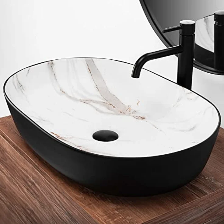 Rea Aufsatzwaschbecken CLEO BLACK AIAX MATT Waschtisch Handwaschbecken Spülbecken Waschschale Waschbecken für Badezimmer aus hochwertiger Keramik 410 x 605 x 140 mm (Schwarz, Steinimitat) – Bild 3