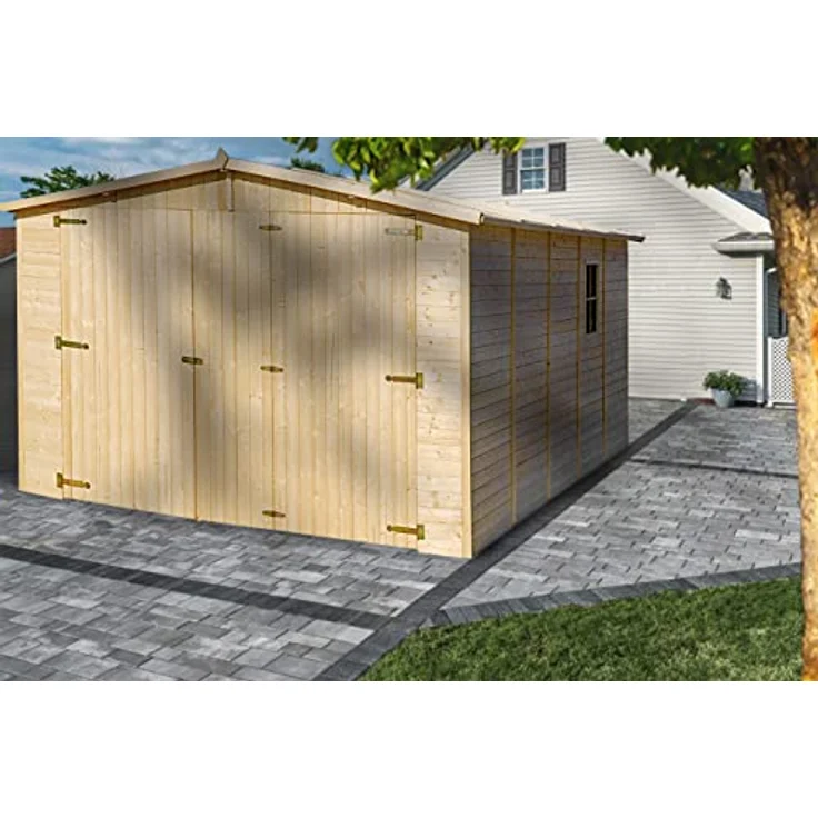 TIMBELA M101 Holzgarage - Abstellraum mit Fenstern - H222x516x324 cm/15 m² Shiplap-Schuppen aus Naturholz - Gartenwerkstatt - Auto- und Geräteschuppen – Bild 3