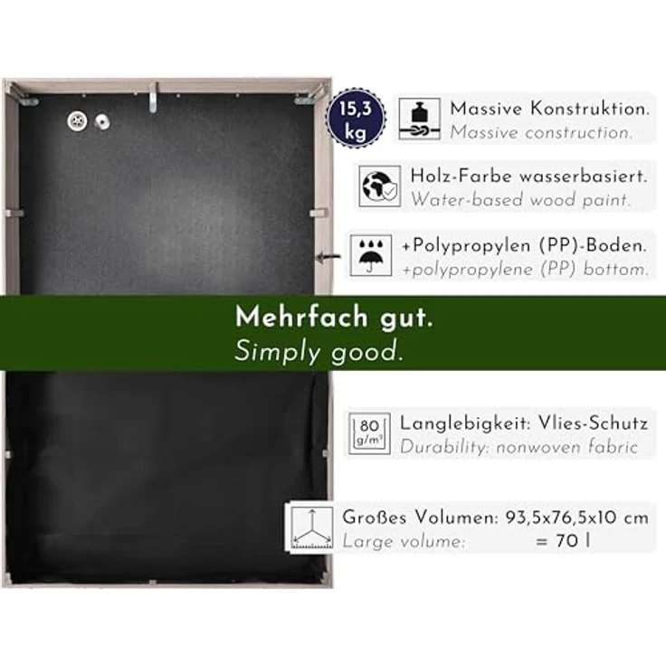 WONDERMAKE Mähroboter-Garage XL mit Wasserablauf und Pflanzkasten, Holz grau anthrazit, BxTxH: 78,5x96x57 cm, für die meisten Mähroboter – Bild 3
