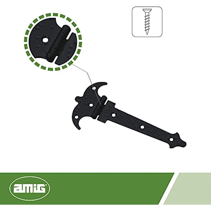 Amig - Zweiflügeliges Scharnier Mod. 551, Stahlscharnier in Schmiedeausführung, für glatte Drehtüren im Innen- und Außenbereich oder für Schränke - 90 x 55 x 1,5 mm, Schwarz – Bild 4