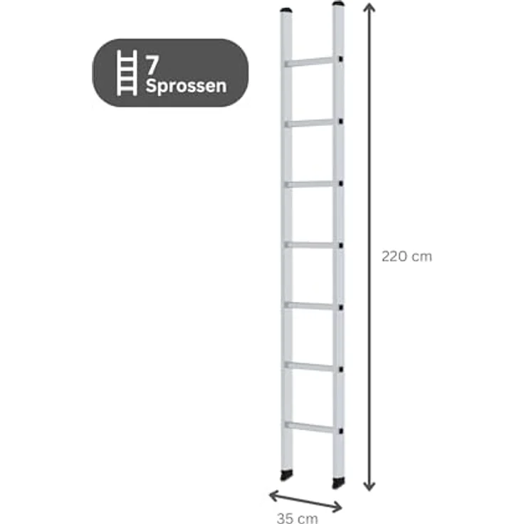 PROREGAL Sprossen-Anlegeleiter 350mm breit ohne Traverse | 7 Sprossen | Hohe Qualität, sichere Nutzung | Leiter, Teleskopleiter, Trittleiter, Bockleiter, Sprossen-Doppelleiter – Bild 2