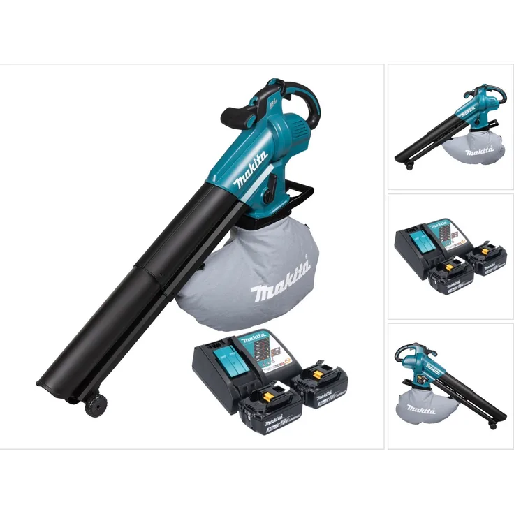 Makita DUB 187 RF2 Akku Laubbläser und Laubsauger 18 V Brushless + 2x Akku 3,0 Ah + Ladegerät, leistungsstark mit bürstenlosem Motor, 25L Fangsackvolumen, Xtreme Protection Technology (XPT)