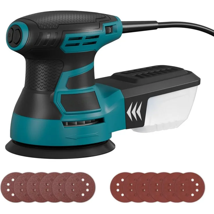 DOVAMAN Exzenterschleifer 125 mm, 350W, 6 variable Geschwindigkeiten, 12 Schleifscheiben, max. 13000 U/min, mit Kabel, ergonomischer Griff
