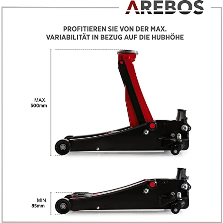 AREBOS 3T Rangierwagenheber Wagenheber Doppelkolben Flach Hydraulisch SUV Rot - Schwarz - Rot – Bild 3