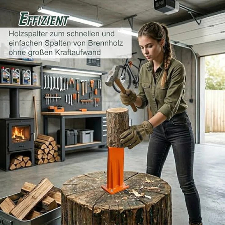 relaxdays Holzspalter Manueller Holzspalter, Stahl Konstruktion, orange, kompakte Maße, sicherer Stand mit Befestigungsmöglichkeiten – Bild 2