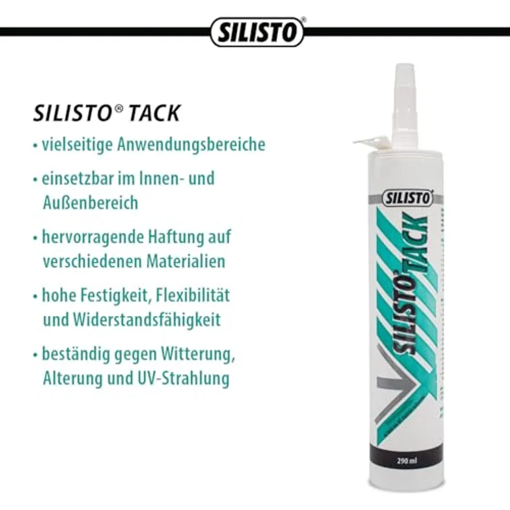 SILISTO TACK Montagekleber 290ml - weiß, 1K MS-Polymer mit hoher Anfangshaftung, umweltfreundlich und witterungsbeständig – Bild 2