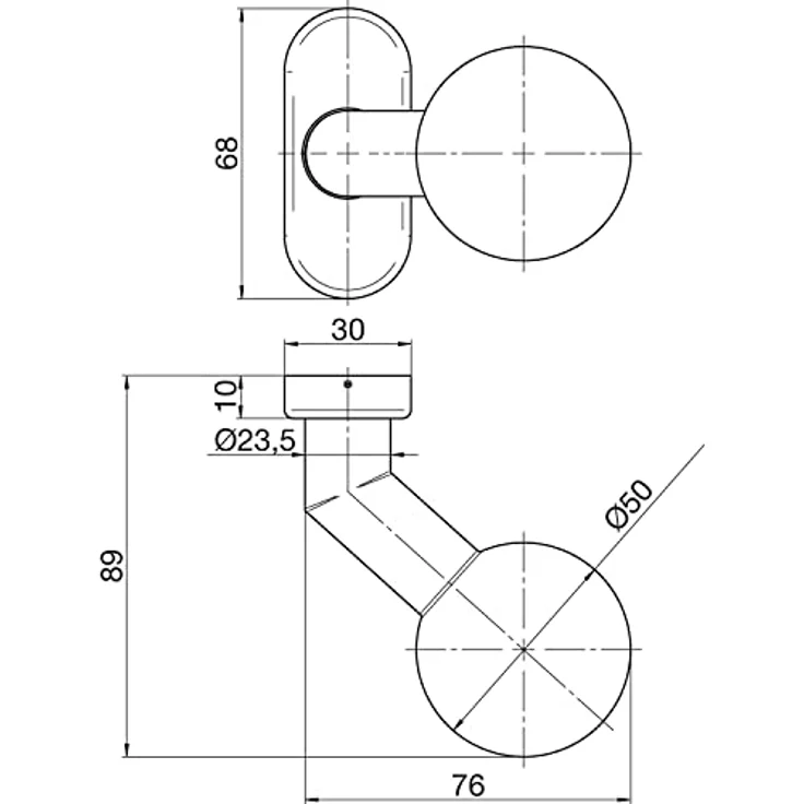 OGRO Türknopf RENOVI 3548 VO, Rosette 30x68x10, gekröpfter Knopf, Silber eloxiert – Bild 2