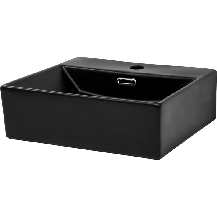 ML-Design Waschbecken Keramik Schwarz 415x365x130mm, eckiges Hänge- und Aufsatzwaschbecken mit Push-Open-Ablaufgarnitur