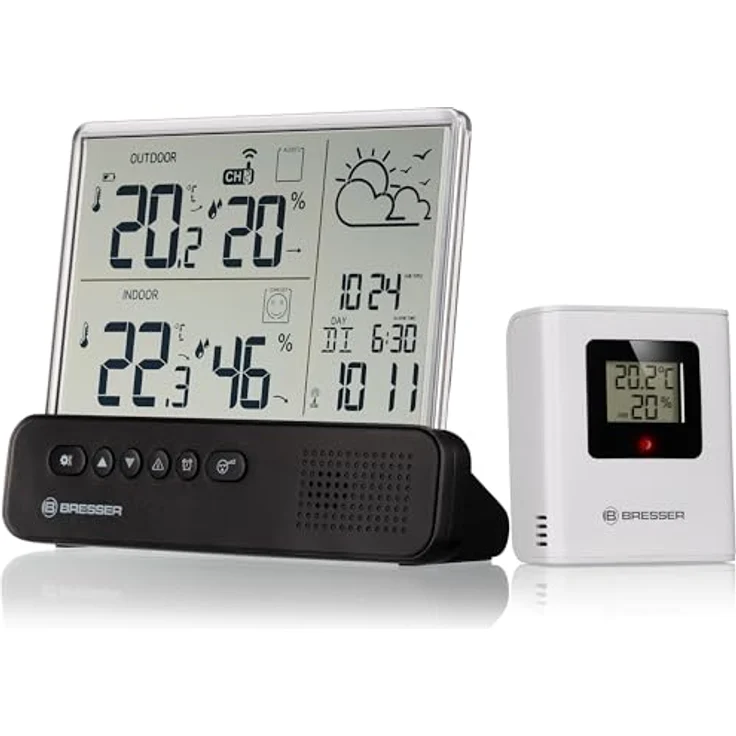 Bresser Funk-Wetterstation Translucidus NV, Wetterstation mit Außensensor, DCF-Funkuhr und Raumklima-Indikator, transparent – Bild 1
