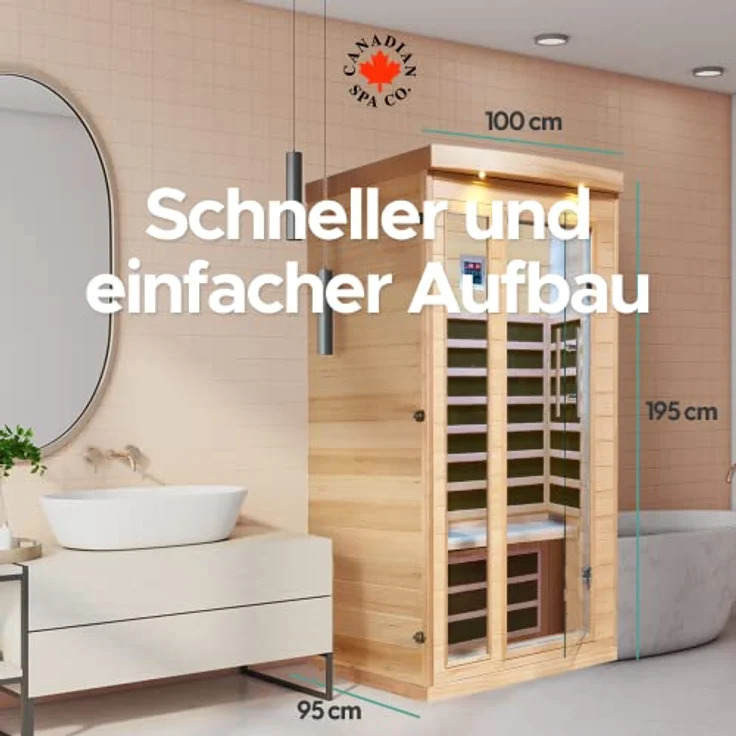 Canadian Spa GmbH Infrarotkabine Chilliwack, 1-2 Personen, Mica-Heiztechnologie, Bluetooth Audio, Aromatherapie, Hemlockholz, BxTxH: 102 x 97 x 191 cm – Bild 4